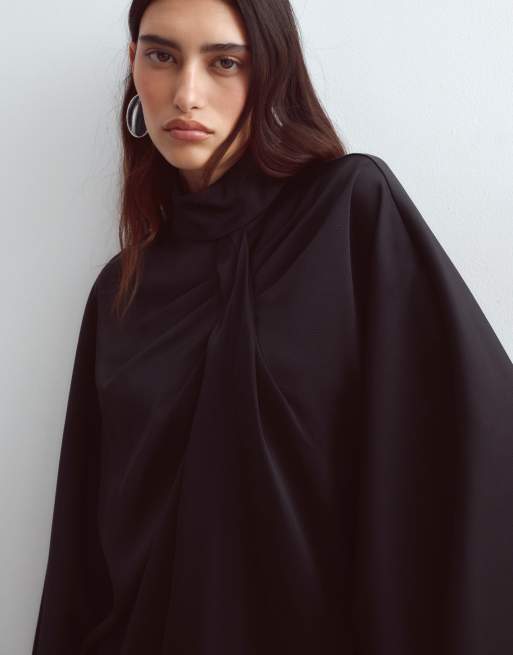 ARRANGE satin cape top in black, 3 of 4