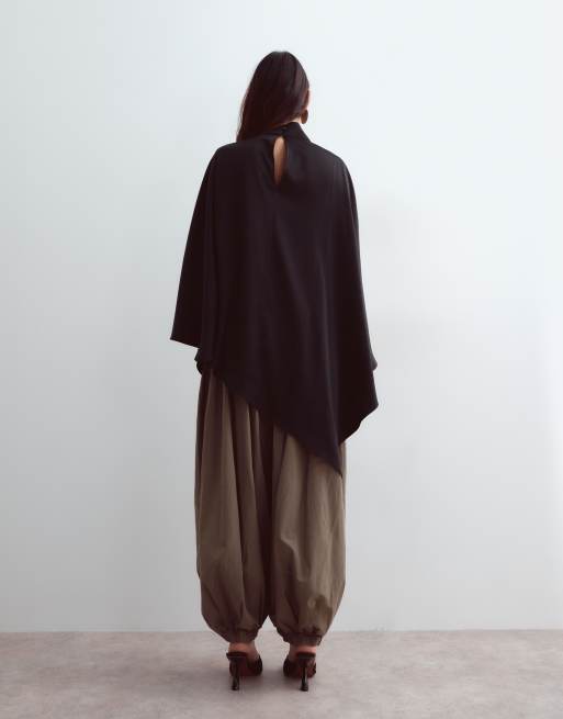 ARRANGE satin cape top in black, 4 of 4