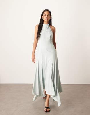 Arrange Satin Contrast Back Halter Square Cut Maxi Dress In Multi