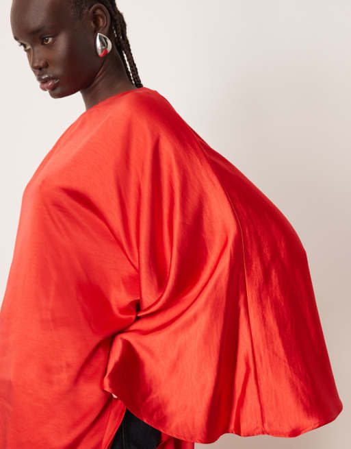 ARRANGE satin drape asymmetric one shoulder top in red | ASOS