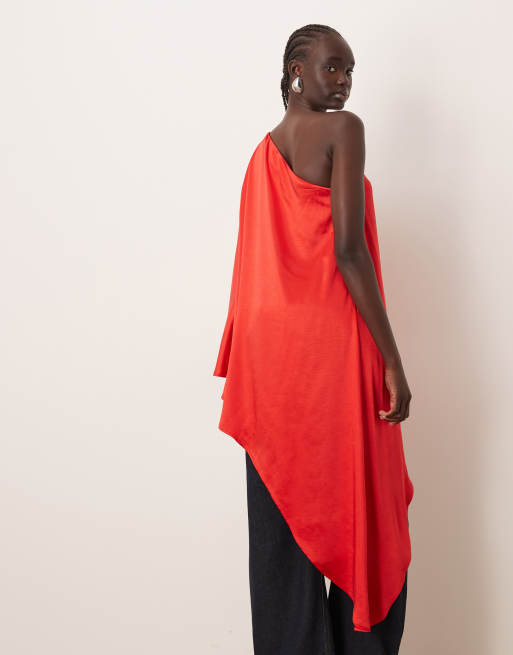 ARRANGE satin drape asymmetric one shoulder top in red | ASOS
