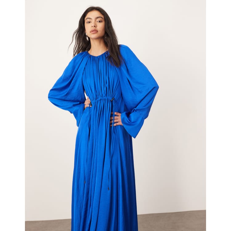 cobalt blue satin maxi dress Diamante Trim Maxi Satin Dress