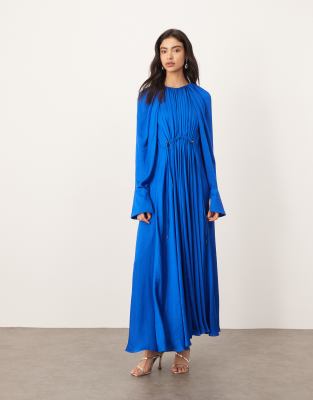 ARRANGE satin drape maxi dress in cobalt blue