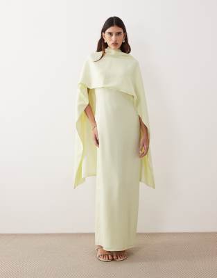 Arrange Satin Drape Neck Maxi Dress In Yellow