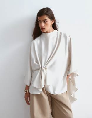 Arrange Satin Drape Top With Hardware Detail In White