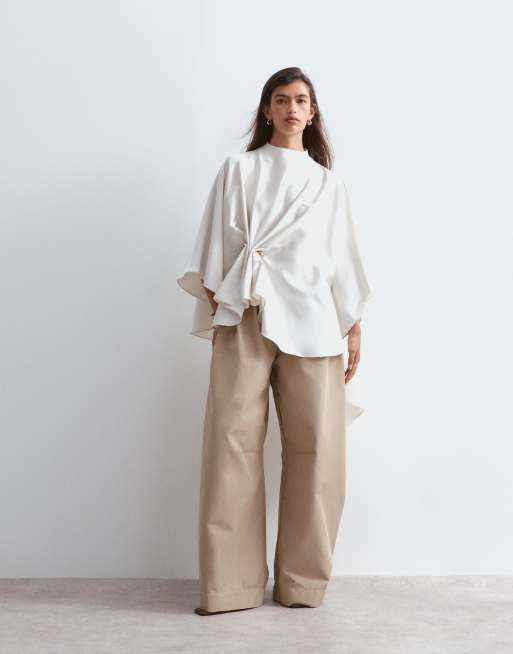 ARRANGE satin drape top with hardware detail in oyster, 2 of 4