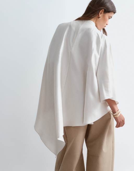 ARRANGE satin drape top with hardware detail in oyster, 4 of 4