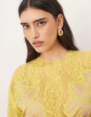 Arrange Satin Embroidered Lace Applique Column Midi Dress