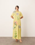 [ARRANGE] ARRANGE satin floral embroidered t-shirt maxi dress in lime-Green 12 Lime