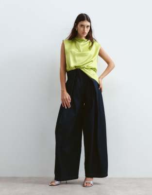 Arrange Satin Minimal Drape Open Side Top In Green