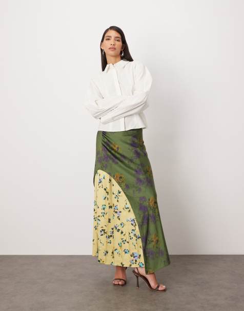 ARRANGE satin pleat mix midi skirt  in spliced floral print - view 1