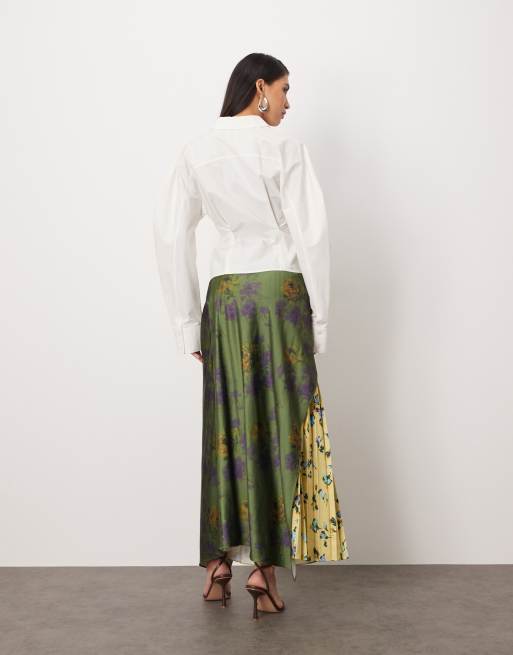 ARRANGE satin pleat mix midi skirt in spliced floral print, 4 of 5