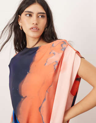 ARRANGE satin side drape off-shoulder maxi dress in ombre print