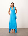 [ARRANGE] ARRANGE satin square cut maxi dress with twist shoulder in azure blue 16 Azure blue