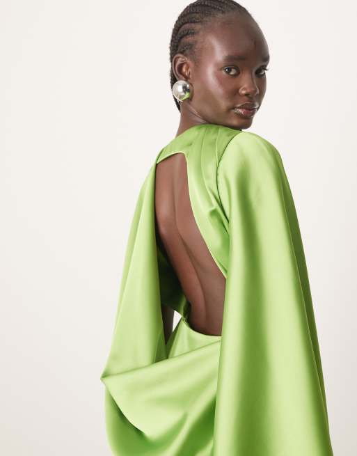 claire satin drape back maxi dress with split - green Claire Satin Drape Back Maxi Dress with Split - Green main image 0