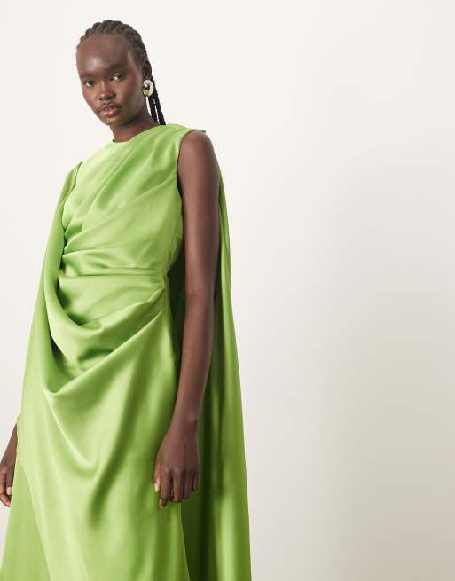ARRANGE satin ultimate draped shoulder maxi dress with back detail in bright green