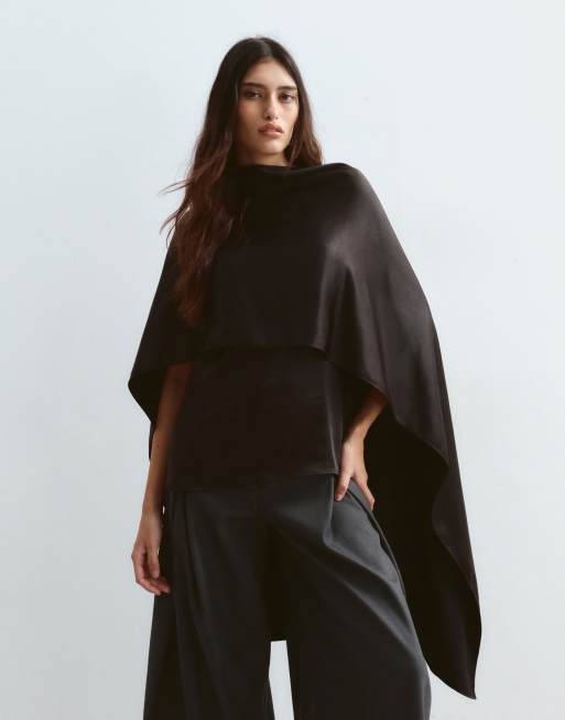 ARRANGE satin underlay cape top in black, 2 of 4