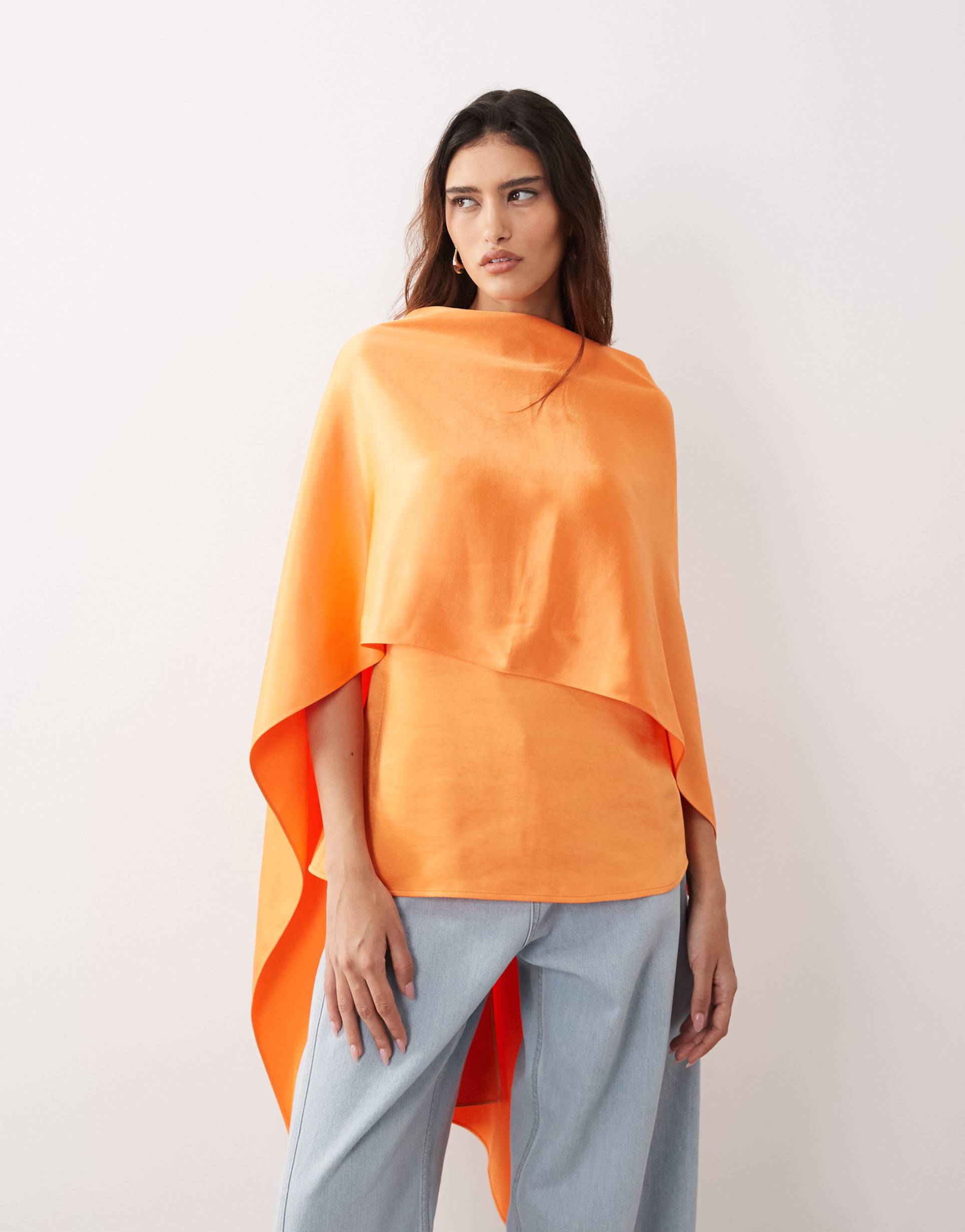 arrange satin underlay cape top in orange