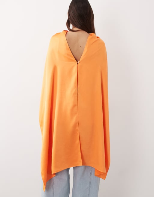 ARRANGE satin underlay cape top in orange, 4 of 4