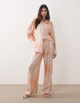 ARRANGE satin wide leg trouser co-ord in light orange