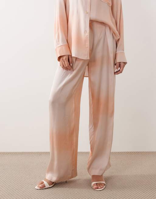 ARRANGE satin wide leg trouser co-ord in light orange , 2 of 5