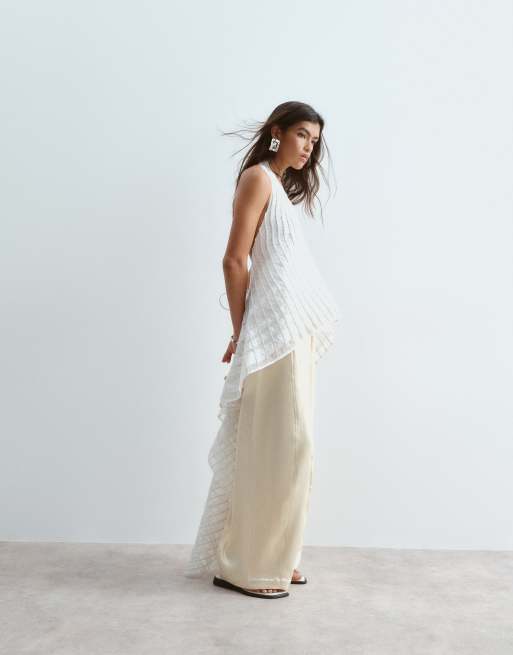 ARRANGE satin wide leg trouser in cream, 5 of 5