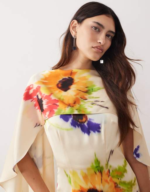 ARRANGE scarf neck maxi dress with square cut hem in blurred floral print, 3 of 4