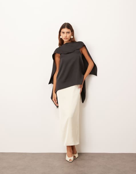 ARRANGE scarf neck square cut column midi dress in mono colourblock - view 1