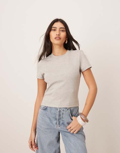ARRANGE – Schlichtes, figurbetontes T-Shirt in meliertem Grau - view 1