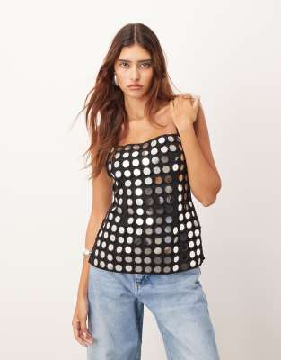 ARRANGE - Schlichtes Longline-Camisole in Schwarz mit verspiegelten Details
