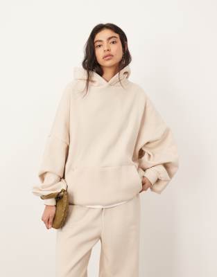 ARRANGE - Schwerer, hochwertiger Oversize-Kapuzenpullover in Hellbeige-Neutral