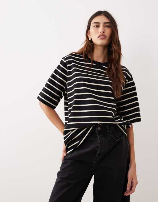 ARRANGE – Schweres, hochwertiges Oversize-T-Shirt in Schwarz mit Streifen, 3 von 4