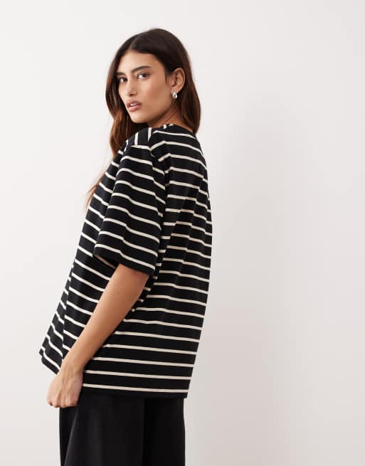 ARRANGE – Schweres, hochwertiges Oversize-T-Shirt in Schwarz mit Streifen, 4 von 4