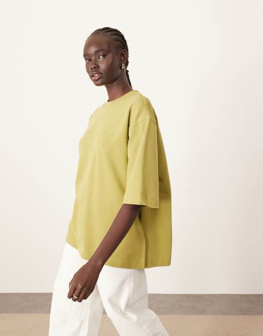 ARRANGE – Schweres Oversize-T-Shirt in Olivgrün mit Nahtdetail