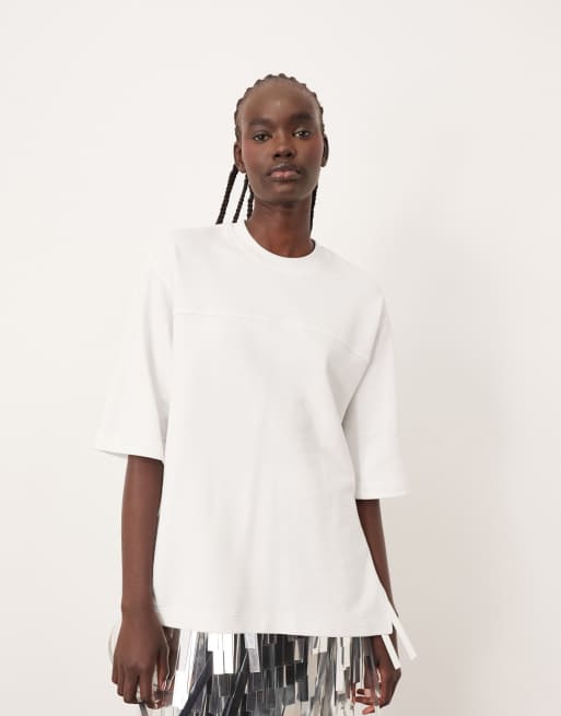 ARRANGE – Schweres Oversize-T-Shirt in Weiß mit Nahtdetail, 3 von 4