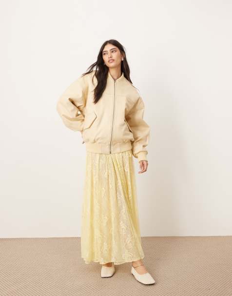 ARRANGE lace drawstring detail volume maxi skirt in lemon