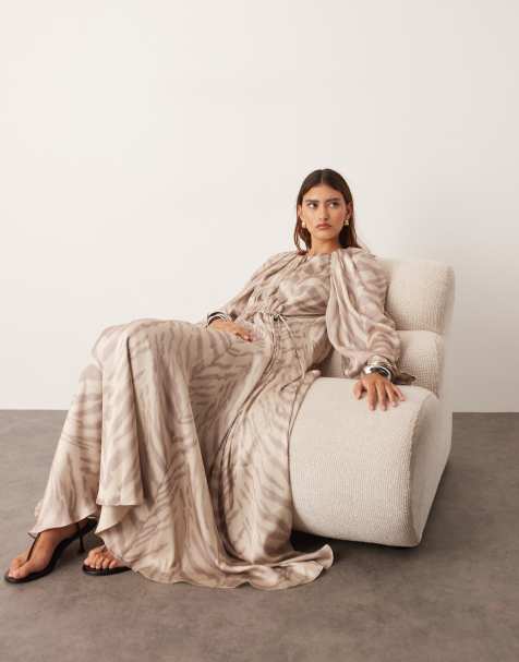 ARRANGE drawstring detail volume trapeze maxi dress in tiger print