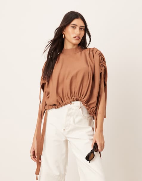 ARRANGE slouchy top with drawstring detail in mocha