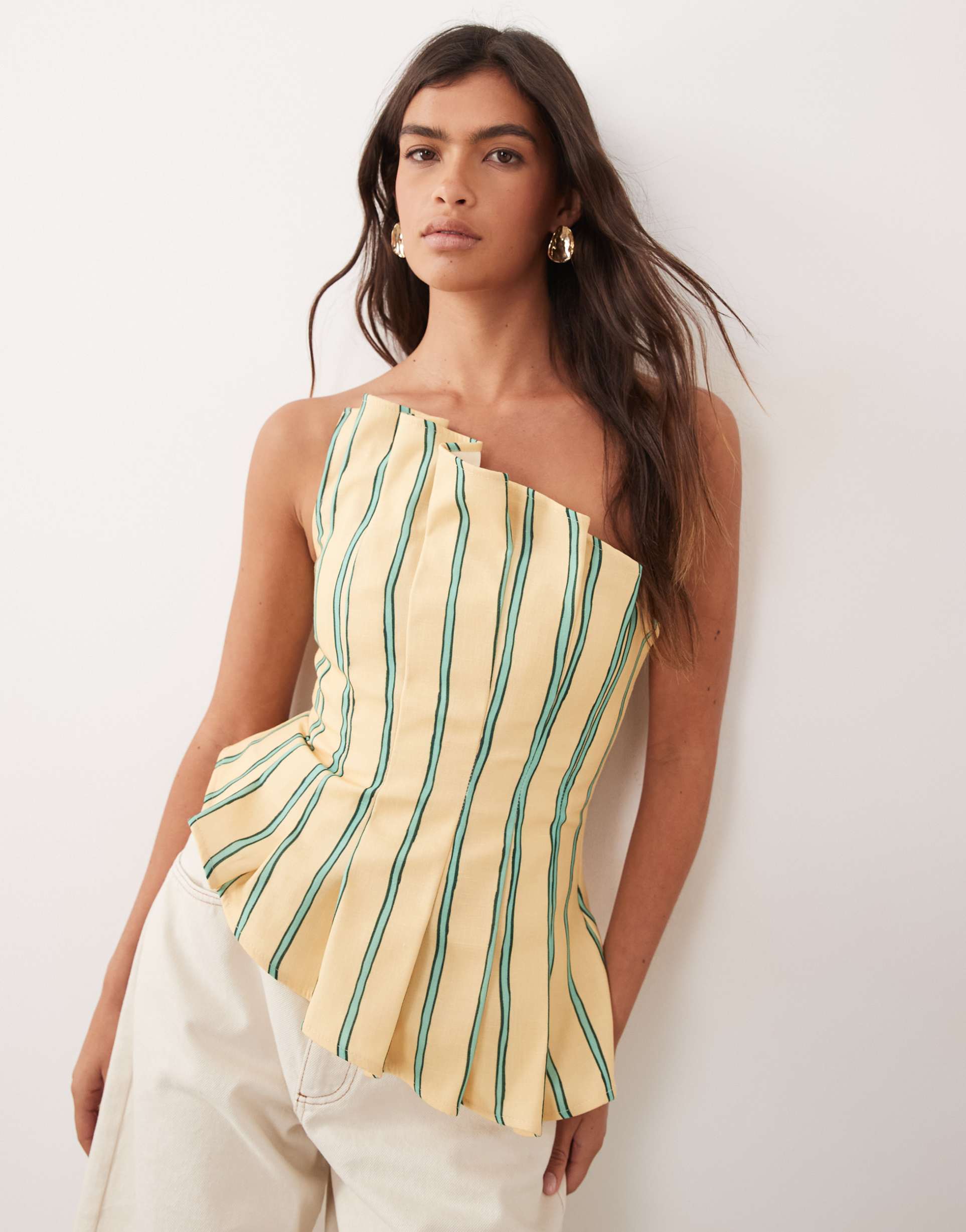 arrange sculpted bandeau top in yellow stripe