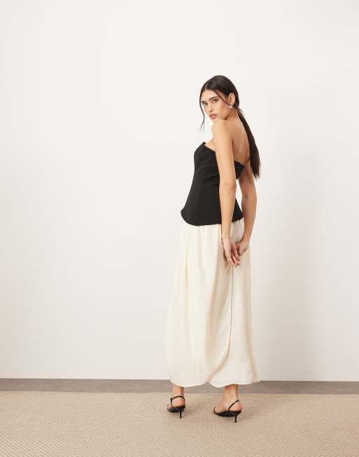 ARRANGE sculpted bandeau with drape tulip skirt in contrast mono