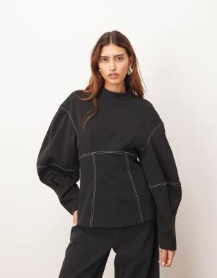 Arrange Sculpted Top With Contrast Stitching In Black
