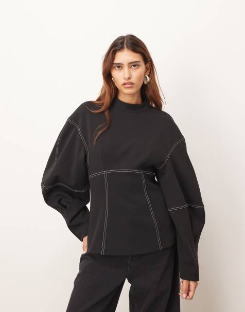 ARRANGE sculpted top with contrast stitching in black - view 1