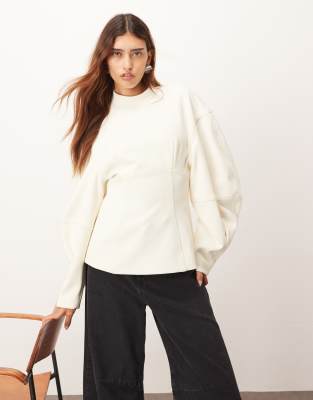 Arrange Sculpted Top With Contrast Stitching In White