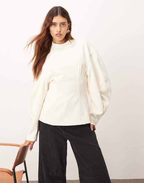 ARRANGE sculpted top with contrast stitching in white - view 1