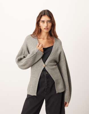 ARRANGE ARRANGE sculpted waist cardigan with ovoid sleeve in grey