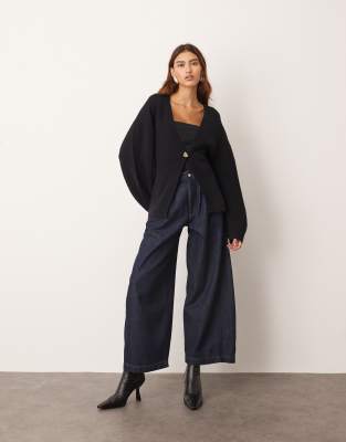 Arrange Sculpted Waist Cardigan With Ovoid Sleeves In Black