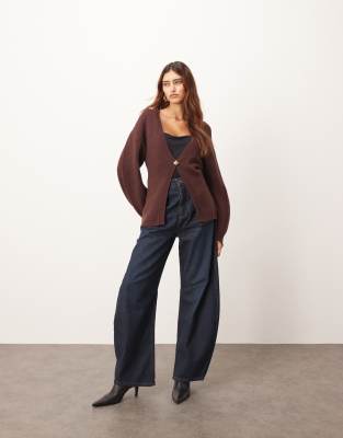 Arrange Sculpted Waist Cardigan With Ovoid Sleeves In Red