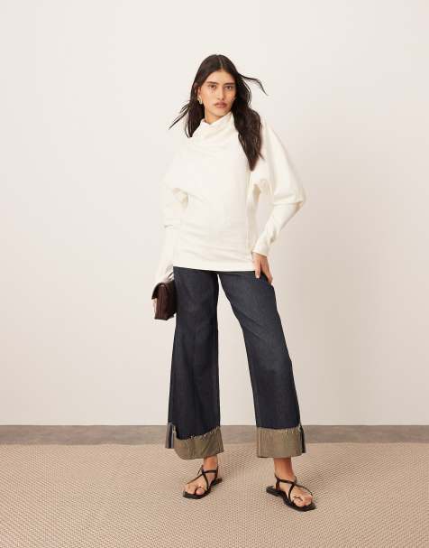 ARRANGE sculptural jersey longline top in cream - view 1