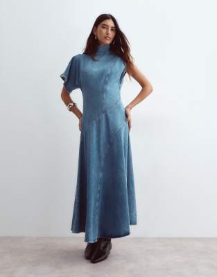 Arrange Seam Detail Denim Maxi Dress In Blue