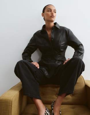 Arrange Seam Detail Fitted Leather Jacket In Black